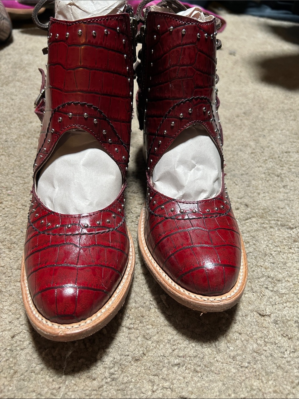 Freebird by Steven Red Croc-Embossed Cutout Ankle Booties